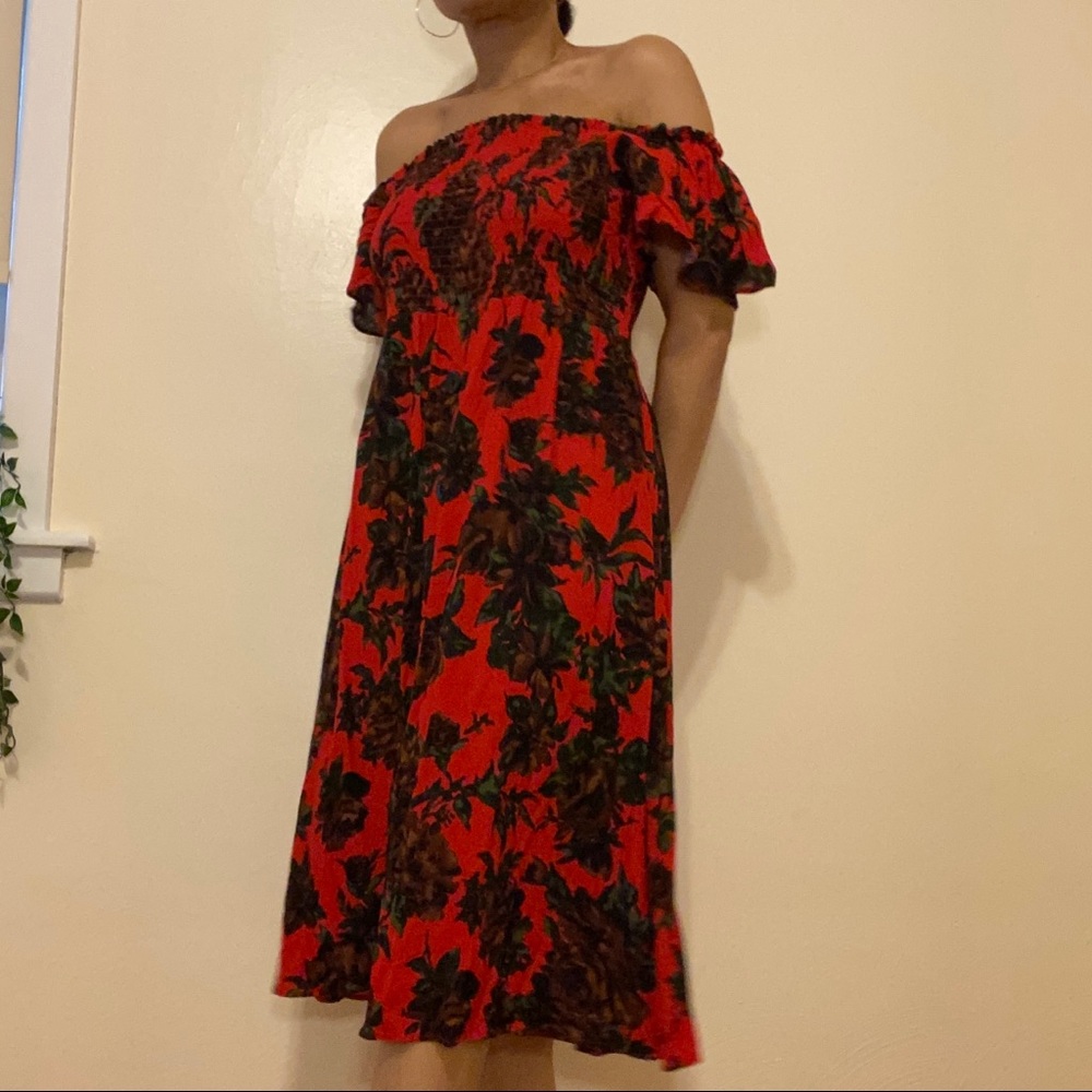 Zara Off Shoulder Red Floral Dress